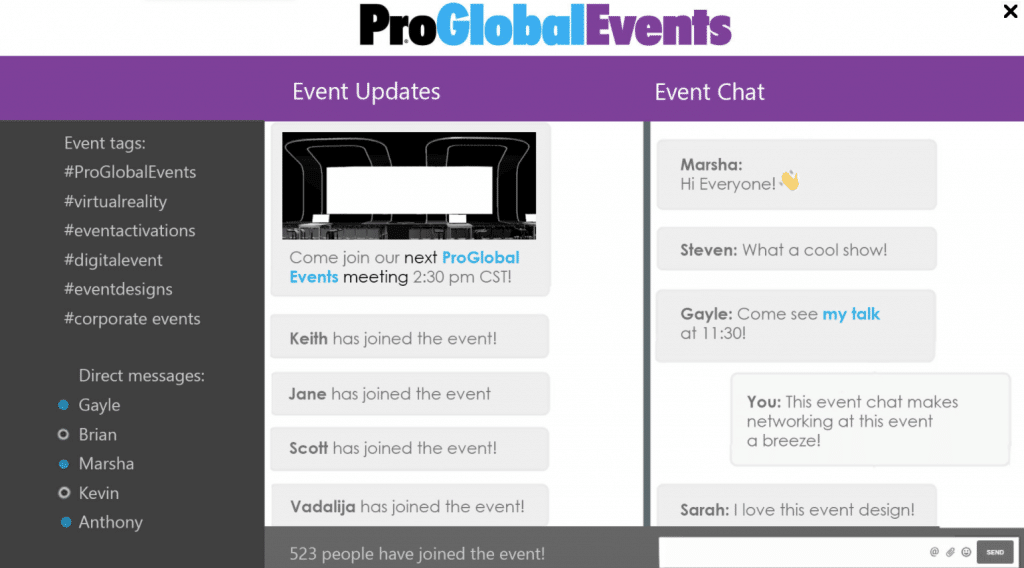 proglobalevents virtual event demo chat room